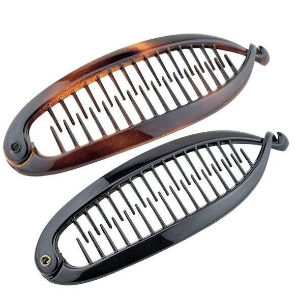 French Tortoise Shell Black Ponytail Hair Clips Set of 2 for Women Girls main image 9